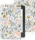 Uppuppy for Kindle Paperwhite 11th Generation Case 6.8 Inch 2021 / Paperwhite Signature Edition Cute Women Girls Teen Unique Floral Flowers Folio Fabric Paper White Cover with Auto Sleep/Wake E-Reader