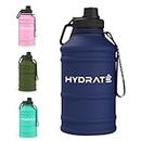 HYDRATE Stainless Steel 2.2 Litre Water Bottle - Black - BPA-free Metal Gym Water Bottle - Convenient Stainless Steel Water Bottle, Hiking Water Bottle, Nylon Carrying Strap and Leak-Proof Screw Cap
