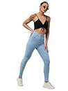 Miss Chase Women's Skinny High Rise Distressed Regular Length Denim Jeans (MCAW18DEN02-79-158-26, Light Blue, 26)
