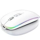 HIMDUZE Souris Bluetooth, Slim Silent Rechargeable Wireless Mouse Dual-Mode (Bluetooth 5.1 + 2.4G USB), Portable LED Computer Mouse for MacBook Laptop PC Desktop (Blanc)
