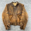 VTG American Eagle Leather Jacket Mens L Brown Full Zip Biker Bomber Coat 90s