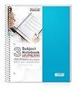 Dunwell 3-Subject Notebook College Ruled, 150 Sheets (300 Pages), Blue Plastic Cover, Pocket Dividers, Perforated Paper, 3 Subject Spiral Notebook 8.5x11, Multi Subject College Ruled Notebook 3Subject