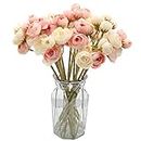 Hananona 18 Pcs Artificial Silk Rose Flowers Persian Ranunculus Bouquet Asian Buttercup,Suitable for Core Decorations,Weddings,Home (Pink, 2)