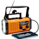 Portable Solar Radio,Dynamo Crank Emergency Radio with 10000mAh Power Bank for Cellphone Charger,Battery Operated Am FM Radio,3 Modes LED Torch,Loud SOS Siren,Best Outdoor Camping Hiking Survival Kit