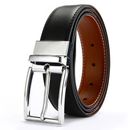 Mens Reversible Leather Belt Leather Belts for men 1.3" Wide with Rotated Buckle