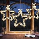 MAOYUE Christmas Window Lights 3 Pack Christmas Star Lights with Snow Pine Leaves Battery Operated Christmas Lights for Outdoor Christmas Decorations, Window, Indoor, Door, Porch, Party, Warm White