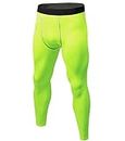 Men's Compression Pants Cool Dry Athletic Leggings Workout Running Tights Active Sports Baselayer Tights Men Yoga Pant, B# Fluorescent Green, X-Large