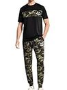 GORGLITTER Men's Track Suits 2 Piece Set Camo Color Block Drawstring Waist Sweat Suits Black and Green X-Large