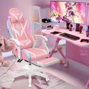 LED Gaming Chair Pink Massage Speakers bluetooth Ergonomic Office Chair Light