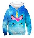 JSJCHENG 3D Animal Print Hoodies for Boys Girls Hooded Pullover Sweatshirts for 4-15 Years(Unicorn Cute, 8-11 Years)