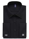 Alimens & Gentle French Cuff Regular Fit Dress Shirts (Cufflink Included) (16" Neck - 34"/35" Sleeve, Black)
