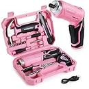 WORKPRO Werkzeugset Rosa pink 18 tlg. mit USB C Akkuschrauber klein, pinker Werkzeugkoffer gefüllt Haushalt, Werkzeugsatz für Heimwerker, Kinder, DIY Bastelei