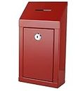 Metal Donation Box Charity Steel Collection Box Office Suggestion Box Secure Box With Top Slot and Lock with Keys Wall Mount with pre drilled holes 10x6x2.5" Key Drop Box for Home Office (Red)