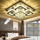 XEMQENER Dimmable Crystal Ceiling Light with 5-Square, 68W LED Crystal Chandelier Light, Flush Mount Ceiling Lamp for Living Room Kitchen Office Bedroom Dining Room(Remote Control, 3000k-6000k)