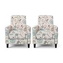 Christopher Knight Home Emmie Fabric Recliner (Set of 2), Light Beige with Blue Floral, Dark Brown