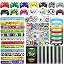 Video Game Party Favors Set of ,98 Pcs for Kids Gaming Party Decor, Video Game Stickers Gaming Bracelet Silicone Controller Keychain for Kids Video Game Party Supplies Birthday Gift Goodie Bag Loot Bags