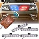 Miwings 4X4 LED DRL Light with Wireless Remote for Car SUV Truck Ambulance Police Cop Light Auto Strobe Warning Light Flashing Firemen Lights (4x4 LED Police Light)