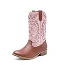 DREAM PAIRS Cowgirl Cowboy Western Boots Boys Girls Mid Calf Riding Shoes Sdbo214K Pink/Brown Size 1 Little Kid