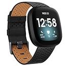Strap Compatible with Fitbit Versa 3 / Fitbit Sense Strap Leather, Genuine Leather Replacement bands Compatible with Versa 3, Women Man (Large, Black)