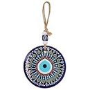 Crystu Blue Evil Eye Nazar Battu Metal Wall Hanging for Home Décor Good Luck Protection and Prosperity Ornament Entrance Door Office Home Big Size 110mm