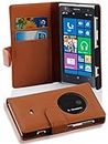 Cadorabo Book Case Compatible with Nokia Lumia 1020 in Saddle Brown - with Stand Function and Card Slot Made of Structured Faux Leather - Wallet Etui Cover Pouch PU Leather Flip