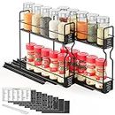 SpaceAid Pull Out Spice Rack Organizer for Cabinet, Heavy Duty Slide Out Seasoning Organizer for Kitchen Cabinets, with 415 Labels and Chalk Marker, 5.2"W x10.5"D x10"H, 2 Drawers 2-Tier, Black