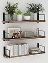 EALLRINEC Floating Shelves, 24 Inches Easy to Install Wall Mounted Shelves, Wall Shelves Set of 3, Rustic Wood Shelves for Wall Décor, Storage Shelves for Living Room (Brown)