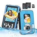 4K Waterproof Camera Underwater Camera Snorkeling 11FT with 64GB Card Dual Screens Selfie 48MP Autofocus 16X Zoom Compact Digital Camera Waterproof with 2 Batteries (Blue)