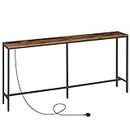 MAHANCRIS Console Table with Power Outlet, 180 CM Narrow Sofa Table, Industrial Entryway Table with USB Ports, Behind Couch Table for Entryway, Hallway, Foyer, Living Room, Rustic Brown ACTHR18KE01V
