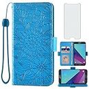 Asuwish Compatible with Samsung Galaxy J7 Pro J730G Wallet Case Tempered Glass Screen Protector Card Holder Stand Cell Accessories Phone Cover for J7pro J 7 2017 7J J730F Women Men Blue