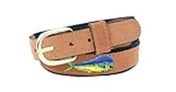 ZEP-PRO Men's Tan Leather Embroidered Dolphin Belt, 38-Inch, Tan/Navy