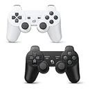 Powerextra PS3 Controller 2 Pack Wireless Double Shock High Performance Gaming Controller with Upgraded Joystick for Play-Station 3 Double Shock PS3 Console (Black+White)