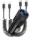 [Apple MFi Certified] iPhone Fast Car Charger, KYOHAYA 60W Dual USB-C Power Car Rapid Charger Adapter + 2Pack 6FT Type-C to Lightning Coiled Cord Quick Car Charging for iPhone 14 13 12 11 XS XR X SE 8