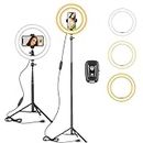 10" Ring Light with Tall Tripod Stand & Phone Holder for YouTube Video, Dimmable Led Ring Light with Remote for Camera, Video, Makeup, Selfie Photography Compatible with Smartphone