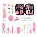 Baby Grooming Kit - 26 in 1 Nursery Essentials Baby Registry Shower Gift for Newborns, Infants, Toddlers, Boys, Girls Kids-Safety Baby Comb, Brush, Finger Toothbrush, Nail Clippers, Scissors(Pink)
