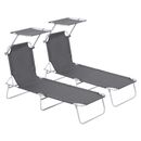 Outsunny set sedia lettino pieghevole, lettino reclinabile con baldacchino, grigio