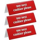 Wenqik 3 Pcs Checkout Closed Desk Sign Use Next Cashier Sign 2" x 6" Acrylic Cashier Desk Sign Double Side Retail Counter Checkout Sign for Offices, Shops, Banks, Stores, DMV, Retail Tabletop, Red