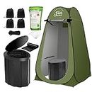 FUN ESSENTIALS Portable Toilet Kit For Adults, Pop Up Privacy Tent, X Large Camping Folding Toilet, 12 Toilet bags, 12 pack Liquid Waste Gel, Washable Foldable For Travel,RV,Outdoor, Green (FUN010)