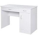 HOMCOM Computer Desk with Storage Drawers, Study Writing Table with Cabinet Adjustable Shelf for Home Office Workstation Bedroom, White