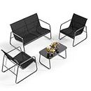 Gizoon 4 Piece Patio Furniture Set, Outdoor Patio Furniture with Loveseat and 2 Single Chairs, Bistro Table and Chairs Set for Backyard, Balcony, Lawn,Black