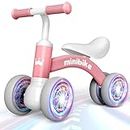 HappyGoLucky Baby Balance Bike 1 2 Year Old, 4 Wheels Lighting Ride On Toys for 1 2 Year Old Girls Gifts, Toddler Toys 1 2 Year Old Girl Toys Age 1-2, Baby Toys 10-36 Months Old Tricycles