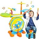 2-in-1 Kids Musical Instrument, Piano Keyboard & Rock Roll Jazz Drum Set,Electronic Toys Gifts for 3 4 5 6 7 8 Years Old Children Boys Girls, w/Microphone,Stool,Sing-Along,MP3,Record & Play.etc