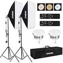 Andoer Softbox Photography Lighting Kit, 85W LED Light * 2 + 50x70cm Softbox * 2 + 2M Light Stand * 2 + Remote Control * 2 + Carry Bag * 1 for Studio Portrait Product Photo Video, (2 sets)
