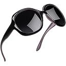 Large Polarized Sunglasses Womens Trendy, Oversized Black Purple Sun Glasses UV Blocking, Retro Jackie Big Square Ladies Sunnies with Dark Lens