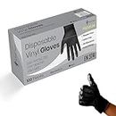 100 x Black Premium Disposable Gloves | Double Thickness | Vinyl Gloves Disposable | Latex free Gloves | Powder Free Gloves | Black Gloves Disposable | (Medium, 1 Pack of 100)