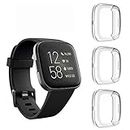 Suoman 3-Pack Compatible with Fitbit Versa 2 Screen Protector Case, Soft Plated TPU All-Around Protective Bumper Cover for Fitbit Versa 2 Smartwatch (Not Fit for Other Models) - Clear+Clear+Clear