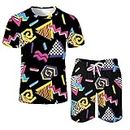 Arssm Mens Vintage Shirts and Shorts Set 2 Pieces 80s 90s Outfit Beach Suit Quick Dry for Retro Summer Party, Black, Large