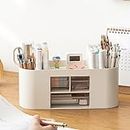 INSTOME Pencil Pen Holder for Desk with 3 Drawers - All-In-One Desk Organizer - Perfect Desk Accessories for Office Use - Stylish & Convenient Desk Organizers and Accessories (Beige)