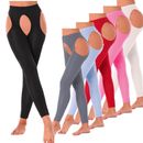 Women's High Waist Gym Crotchless Tights Hollow Compression Workout Yoga Pants