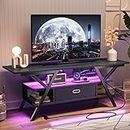 Bestier LED Entertainment Center with Power Outlets Gaming TV Stand for TV up to 65 Inch 55” TV Game Console for Living Room Bedroom Removable Drawer 20 Dynamic RGB Modes, Carbon Fiber Black